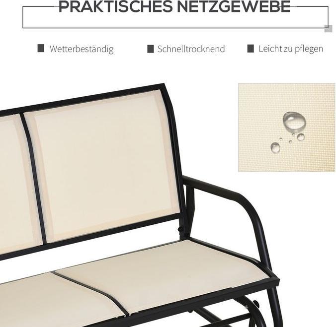 Produktbild Swisshandel24 Schaukelstuhl 2-Sitzer Gartenbank Gartenschaukel Sitzbank Parkbank Metall Schwarz+Beige 120x70x85cm