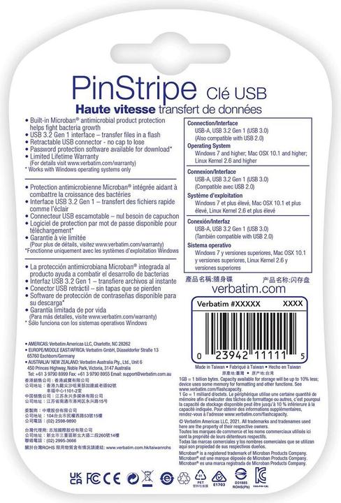 Image du produit Verbatim Clé USB PinStripe (128 Go, USB-A)