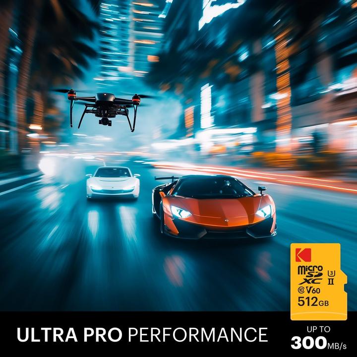Actual product image Kodak mSD 512GB UHS-II U3 V60 Pro +adapt (512 GB, microSD, U3, UHS-II)