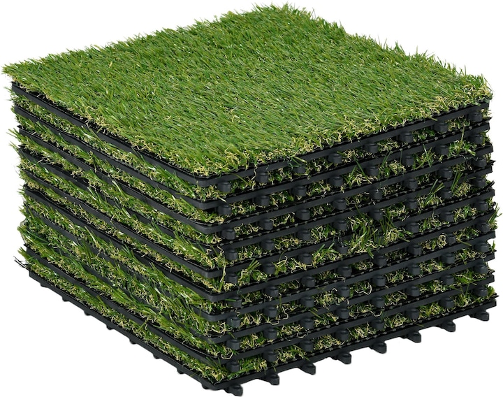 Outsunny Gazon artificiel Set de 10 pièces avec fonction de drainage et 11.000 fibres (10 x)