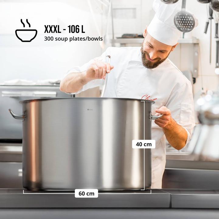 Produktbild Royal Catering Kochtopf Induktion 106 Liter Kochtopf Mit Deckel Suppentopf Grosser Topf Eintopf (Kochtopf, Edelstahl, 60 x 45 cm)