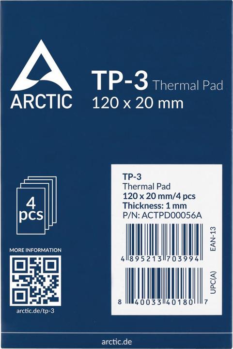 Produktbild Arctic TP-3 (120x20mm, t:1.0mm) Pack of 4pcs (1 mm, 6 W/m K)
