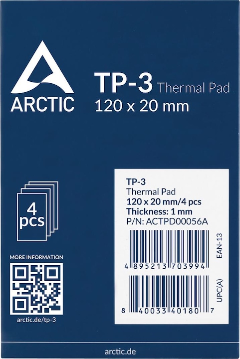 Actual product image Arctic TP-3 (120x20mm, t:1.0mm) Pack of 4pcs (1 mm, 6 W/m K)