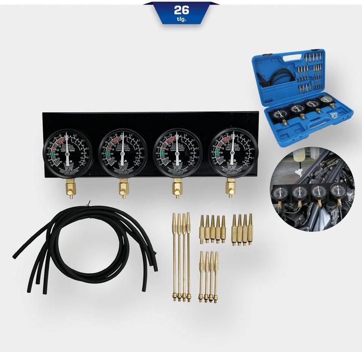 Actual product image Brilliant Tools Synchronous carburettor tester | with 4 synchronous clocks | 26-pcs.