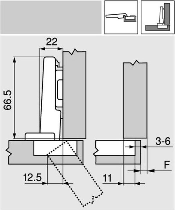 Produktbild Blum CLIP top 120° Eck-Scharnier für Hochfaltklappe AVENTOS HF /