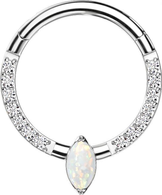 Immagine prodotto Star Piercing Anello micro segmento con cerniera in argento cristalli frontali argento ovali opali bianchi (Titanio, senza ottone)