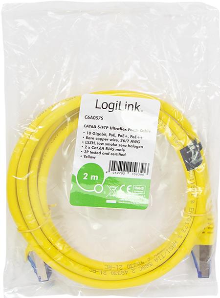 Actual product image LogiLink Patch cable Ultraflex, Cat.6A, S/FTP, 2.0 m, yellow withCat.7 raw cable, extra flexible & soft cable (S/FTP, CAT6a, 2 m)