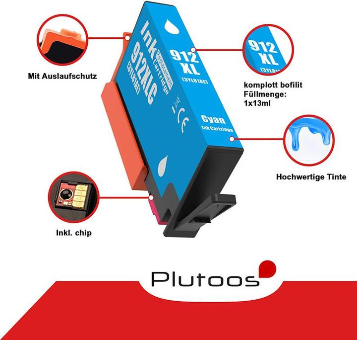 Immagine prodotto Plutoos Cartuccia HP 912XL XXL compatibile, Ciano (C)