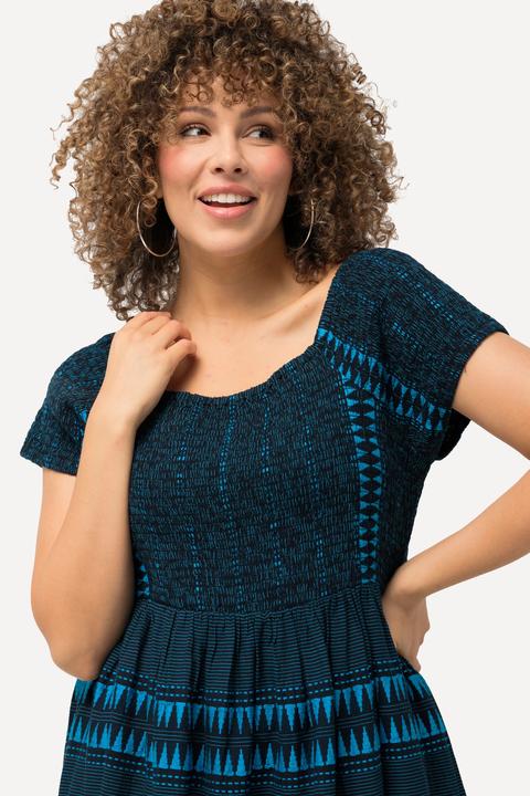 Produktbild Ulla Popken Maxikleid, Ethnomuster, Carree-Ausschnitt, Halbarm (50, 52)