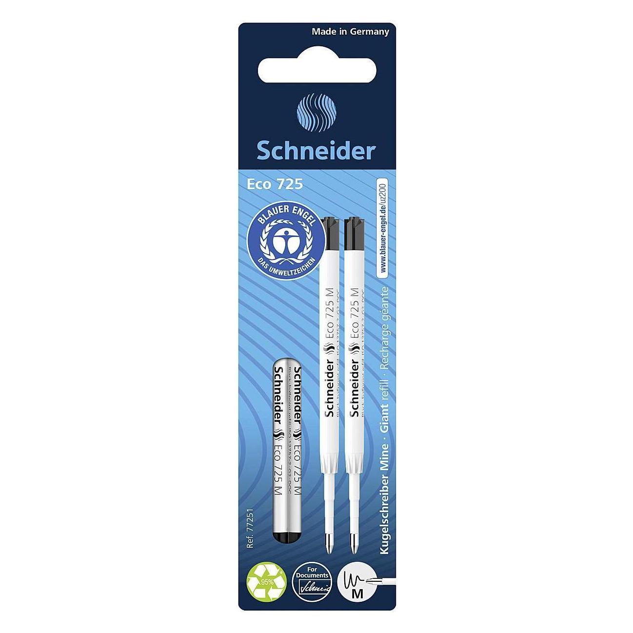 10 X Schneider Kugelschreibermine Eco 725 M Schwarz Ve=2 Stück Blister