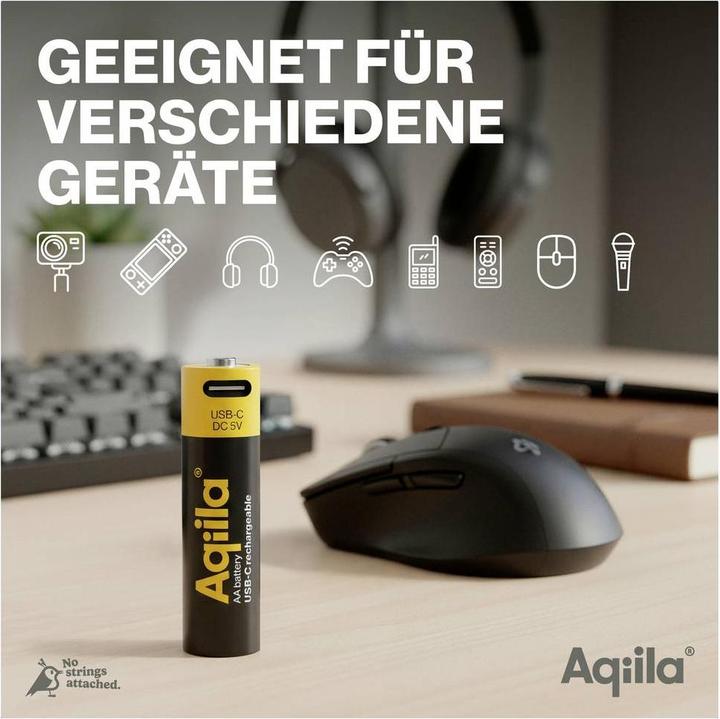 Produktbild Aqiila - USB-C Wiederaufladbare Batterie - AA - 2000 mAh - 4er-Pack (4 Stk., AA, 2000 mAh)