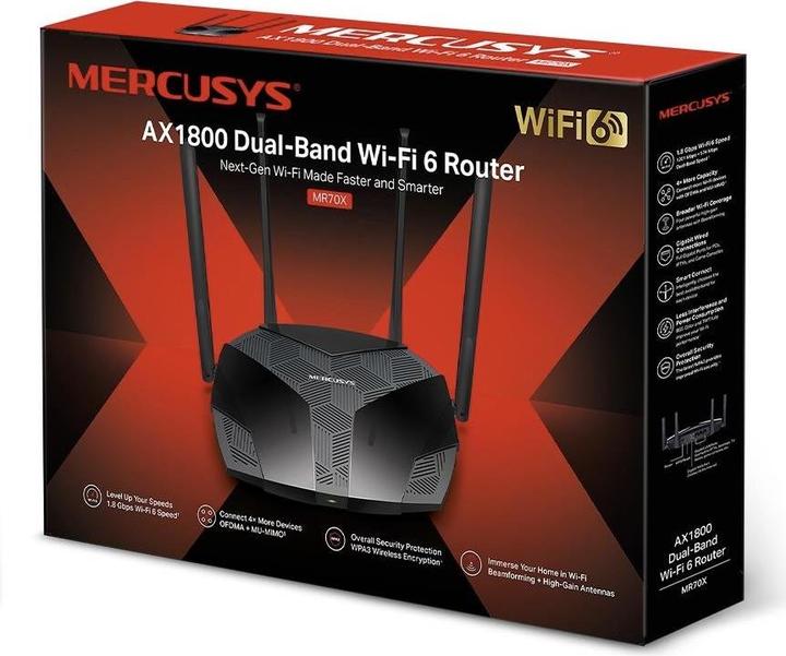 Immagine prodotto Mercusys ROUTER WIFI 6 AX1800 DB 1201MBPS + 574 MBPS 3P LAN 1P WAN 4 ANTENNE