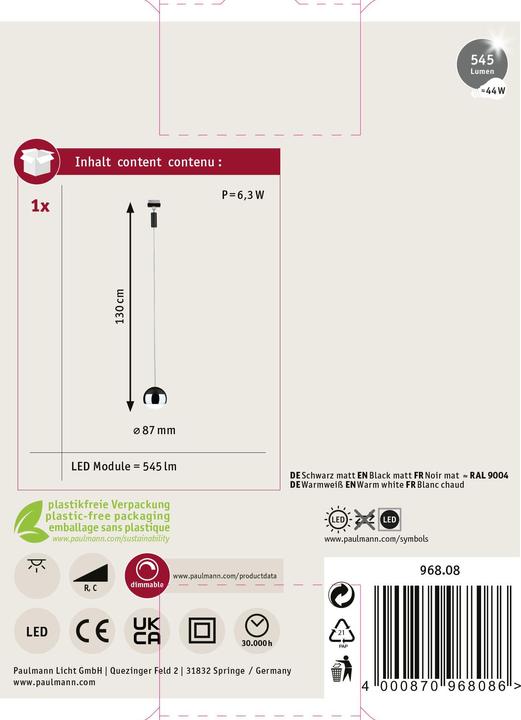 Produktbild Paulmann URail Pendel Capsule II (580 lm)