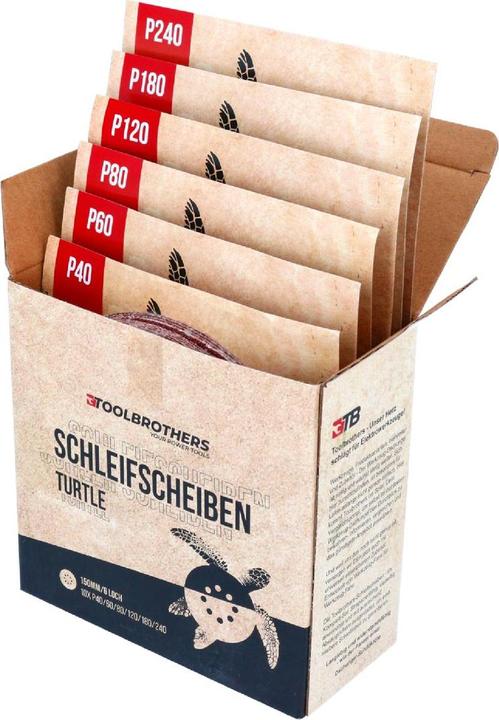 Actual product image Tool Brothers Toolbrothers TURTLE sanding set 150 mm Velcro 6 hole each 10x P40 / P60 / P80 / P120 / P180 / 240 (P120, P80, P40, P60, P240, P180)