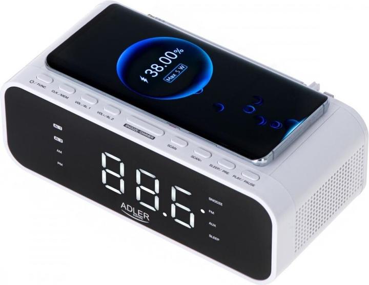 Actual product image Adler Alarm Clock su Belaidės Charger AD 1192W AUX in, Baltas, Alarm function