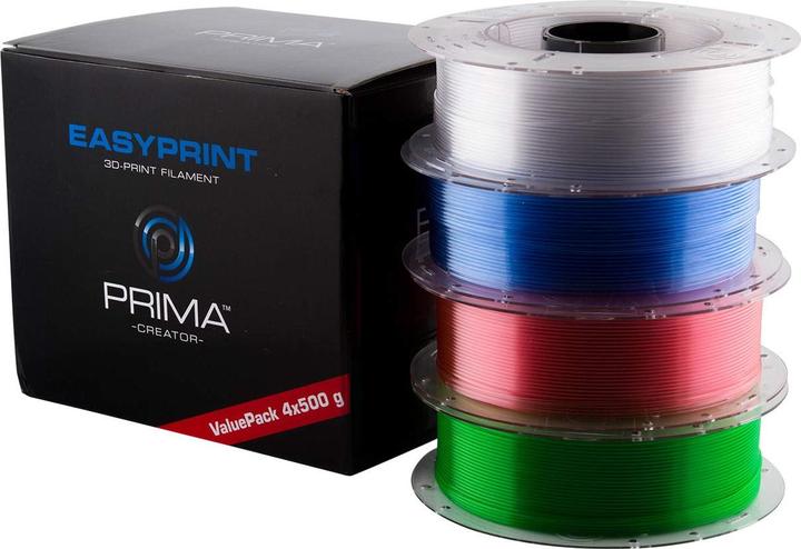 Actual product image Prima Creator EasyPrint PETG Value Pack - 1.75mm - 4x 500 g Total 2 kg - Clear Rose Light Blue (PETG, 1.75 mm, 500 g, Green, Transparent, Blue, Rose)