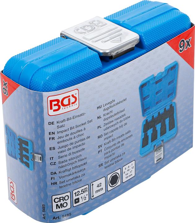 Produktbild BGS Kraft-Bit-Einsatz-Satz Antrieb Innenvierkant 12,5 mm (1/2") Innensechskant 5 - 19 mm 9-tlg. (Innensechskant 5 - 19 mm)