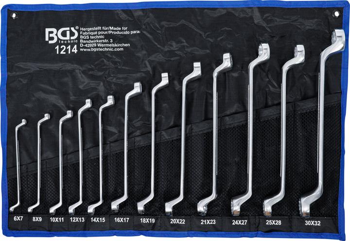 BGS Set di 12 Chiavi a doppio anello, a gomito SW 6 x 7 - 30 x 32 mm ( 1214 ) (19 mm, 6 mm, 12 mm, 24 mm, 14 mm, 22 mm, 16 mm, 23 mm, 10 mm, 21 mm, 18 mm, 27 mm, 7 mm, 17 mm, 11 mm, 15 mm, 26 mm, 30 mm, 8 mm, 28 mm, 9 mm, 29 mm, 13 mm, 20 mm, 25 mm)