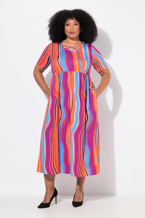 Produktbild Ulla Popken Maxikleid, Zierbänder, A-Linie, Rundhals, Halbarm, Taschen (54)
