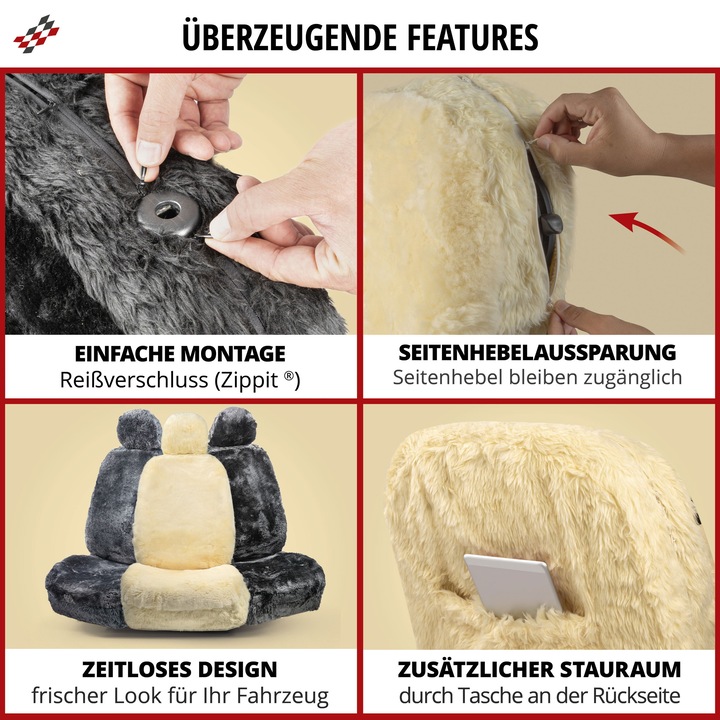 Produktbild Walser Autositzbezug Maya aus Lammfell, PKW-Schonbezug Einzelsitz, Lammfellbezug anthrazit