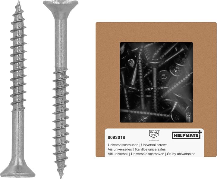 Helpmate Universalschrauben Senkkopf 5x50, Edelstahl A2, T-Antrieb, 125 Stück (125 Schrauben pro Stück)