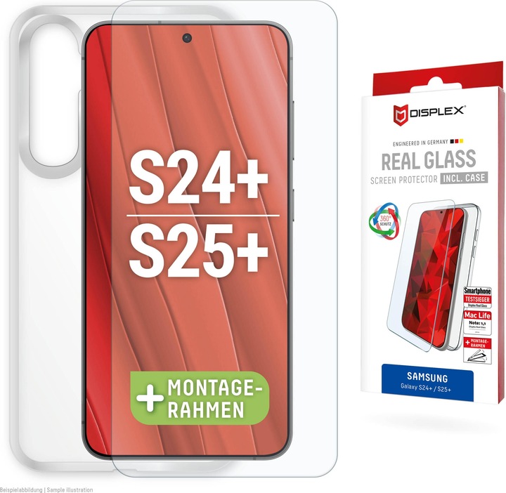 Image du produit Displex Real Glass, 2D Panzerglas + Handyhülle (1 pièce(s), Samsung Galaxy S24+, Samsung Galaxy S25+)
