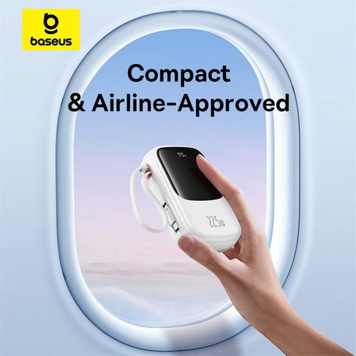 Produktbild Baseus Qpow Pro+ 20000 mAh 22,5 W Powerbank mit integriertem USB-C-Kabel und Display – Weiss (20000 mAh, 22.50 W, 74 Wh)