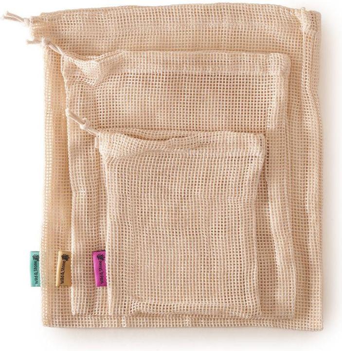 Immagine prodotto Wild & Stone Sacchetti in rete per frutta e verdura in cotone biologico, riutilizzabili, set da 3