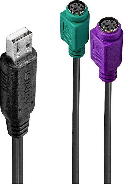 Actual product image Lindy 42651 Cable Adapter USB A 1.1 2 x Mini DIN 6 Pin Black (Mini DIN)