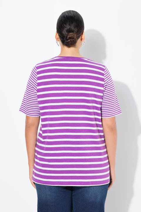 Produktbild Ulla Popken Shirt, Ringelmix, A-Linie, V-Ausschnitt, Halbarm (46, 48)