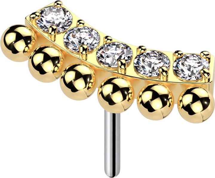Produktbild Star Piercing Threadless Balken gebogen vergoldet sieben Kugeln Kristalle silber (ohne Messing, Titan G23)