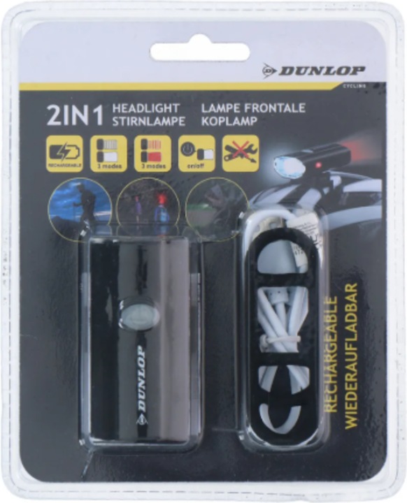 Immagine prodotto Dunlop Luce frontale per casco da bicicletta, 2in1