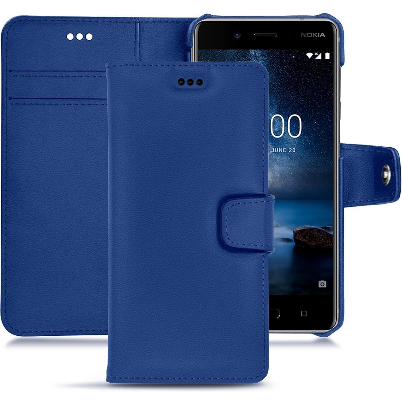 Noreve Lederschutzhülle Wallet (Nokia 8), Smartphone Hülle, Blau
