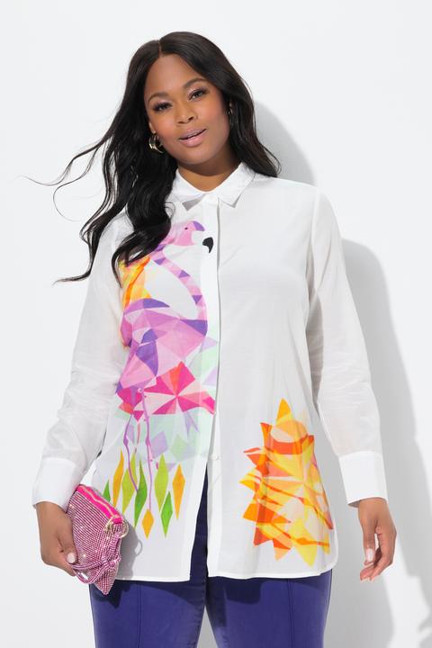Produktbild Ulla Popken Bluse, Flamingos, A-Linie, Hemdkragen, Langarm (46, 48)