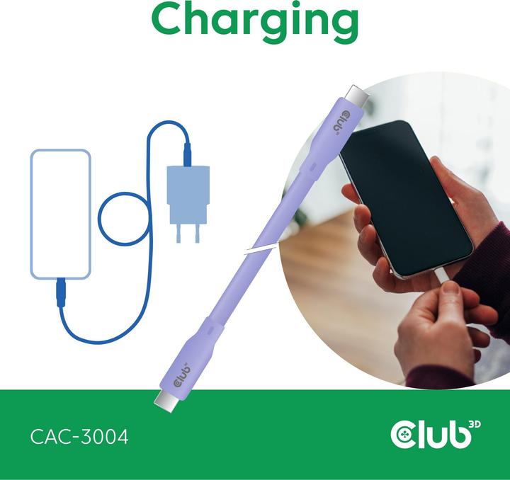Produktbild Club 3D Club3D Lifestyle USB-C Kabel PD 240W,20Gbps 2m lila St/St retail (2 m, 240 W)