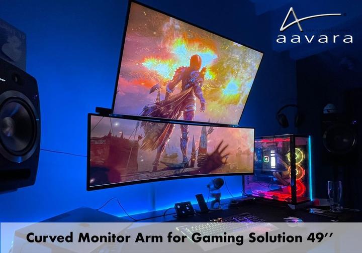 Actual product image Aavara Monitor stand for ultrawide curved LED 49 inch Comb pack clamp grommet base curvature 1000R (Table, 49")
