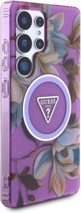 Immagine prodotto Guess Etui Glitter Flowers Triangle Buttons MagSafe do Samsung Galaxy S25 Ultra fioletowy (Samsung Galaxy S25 Ultra)