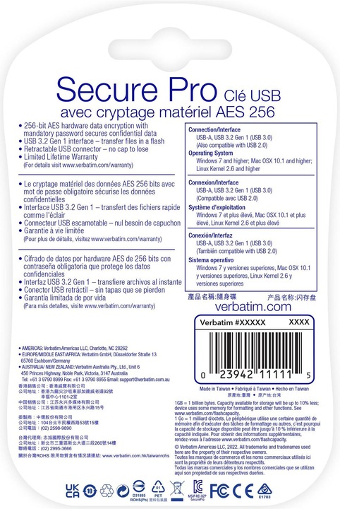 Actual product image Verbatim Usb 3.0 Drive 64gb Secure Data Pro (pc Mac) (64 GB, USB-A, USB 3.0)