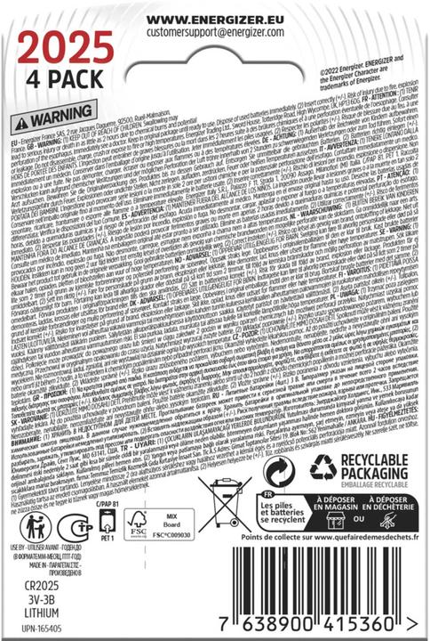 Produktbild Energizer CR2025 Lithium (4 Stk., CR2025, 163 mAh)