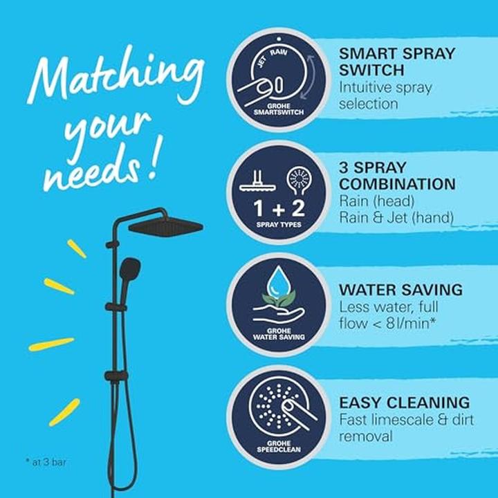 Produktbild Grohe Vitalio Start System 250 Flex Duschsystem mit Umstellung, eckig, Renovierungs-Set, variable Bohrlöch