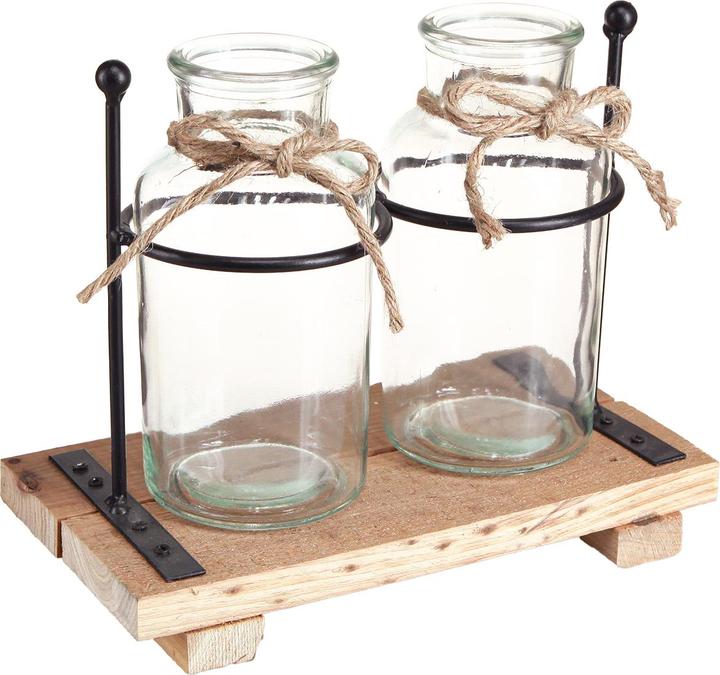 Viana Flaschenvasen Holz Metall Deko Accessoire für Tischdekoration (2 x)