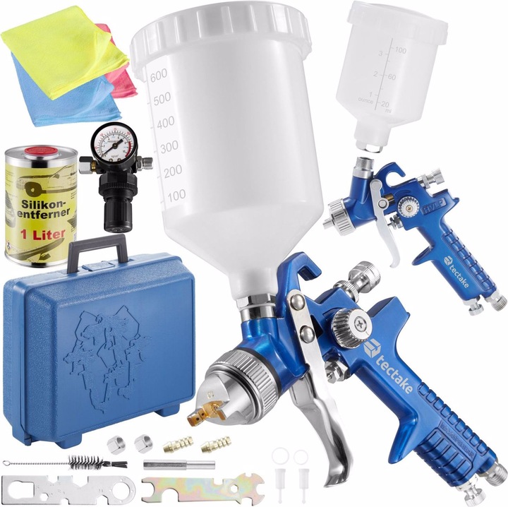 Produktbild tectake 2 HVLP Lackierpistolen inkl. Schutzmaske und Silikonentferner