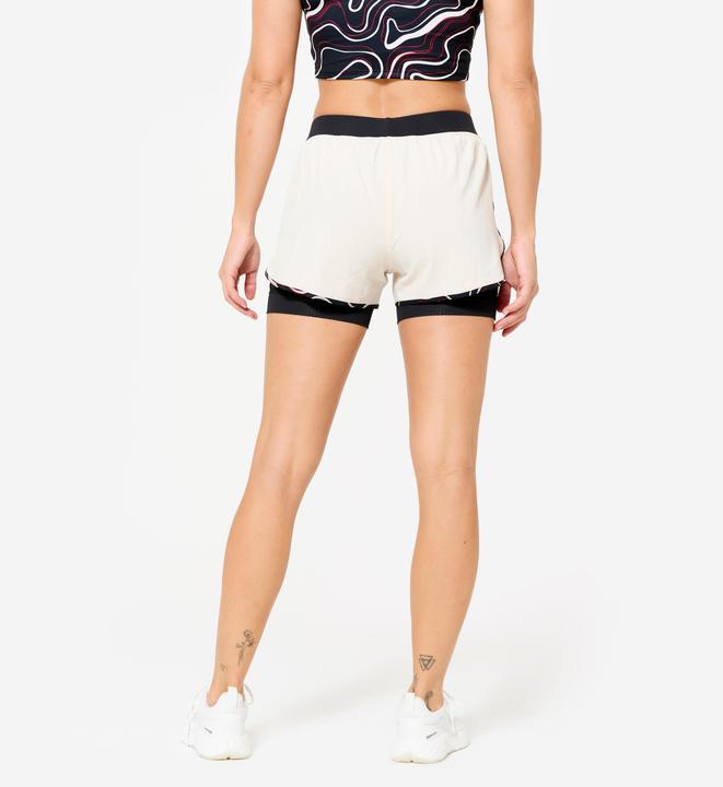 Produktbild Domyos Trainingshose 2-in-1 Damen kurz - beige/schwarz (L)