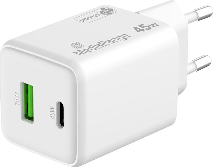 Image du produit MediaRange Chargeur 43W 2 ports 1x USB-A/1x USB-C GaN, blanc (45 W)