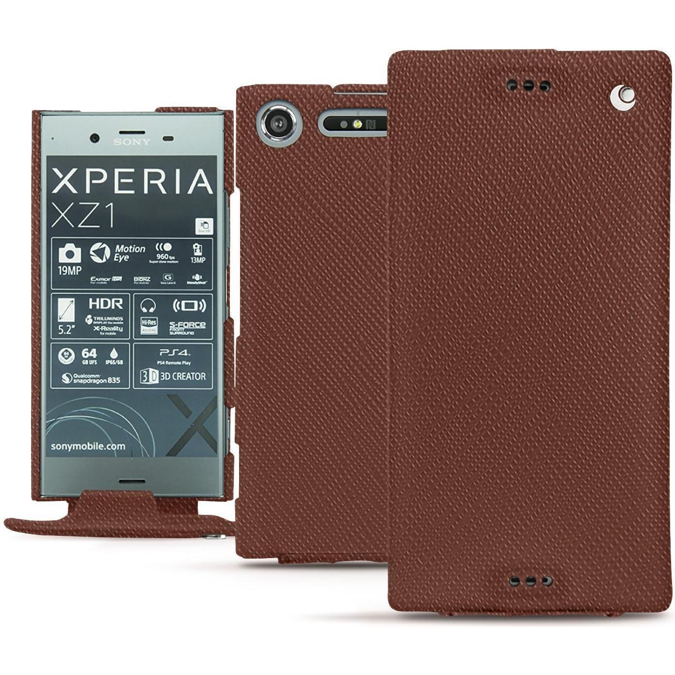 Thumbnail - Noreve Lederschutzhülle vertikal (Sony Xperia XZ1), Smartphone Hülle, Braun