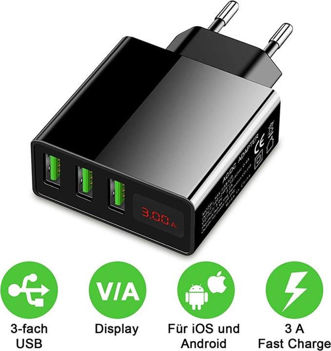 Image du produit Eaxus Chargeur USB 3 compartiments avec indicateur de tension (45 W, 3 ports)