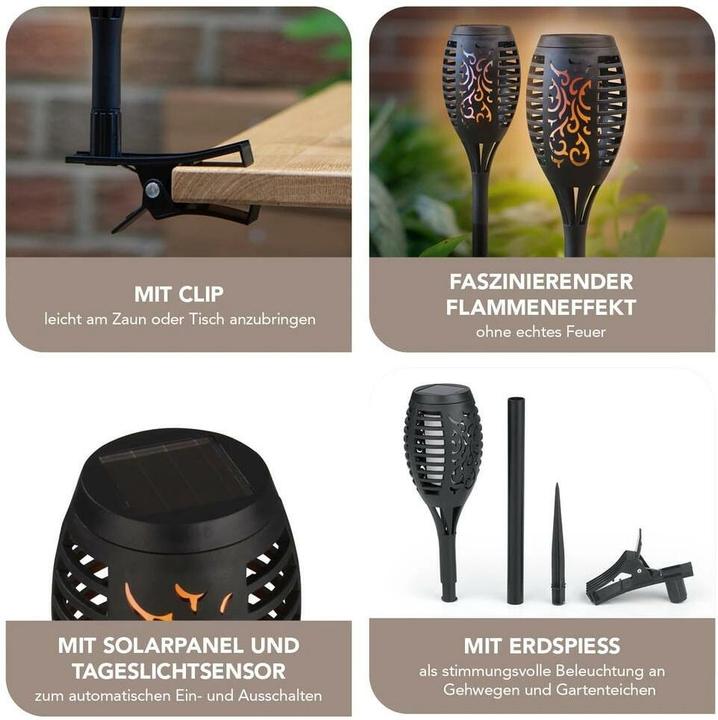 Produktbild Easymaxx Solar-Fackel LED 2er-Set 1.2 V mit Erdspiess und Clip (IP44)