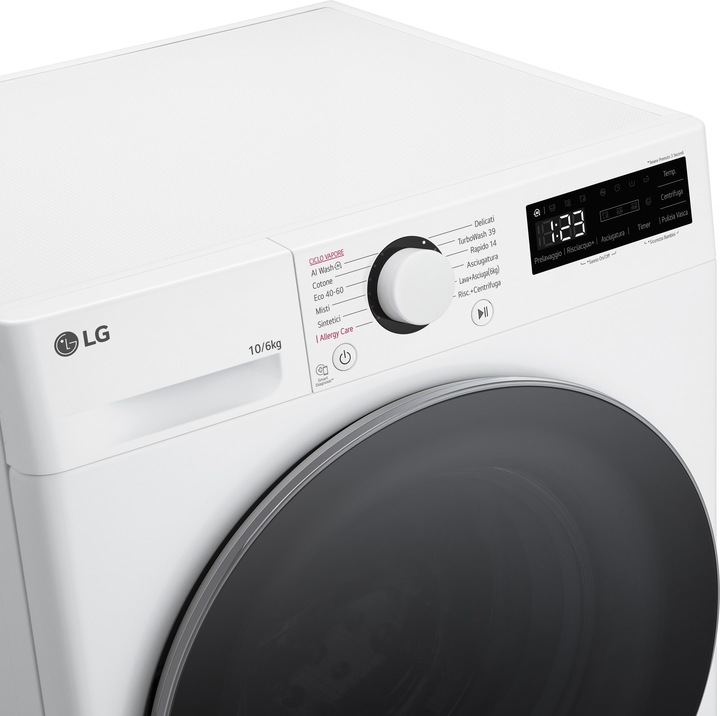 Image du produit LG D4R5010TSWSWS laveuse-sécheuse 10/6kg AI DD, R5 Series Class D, 1400 rpm, TurboWash 360, Steam, Eco