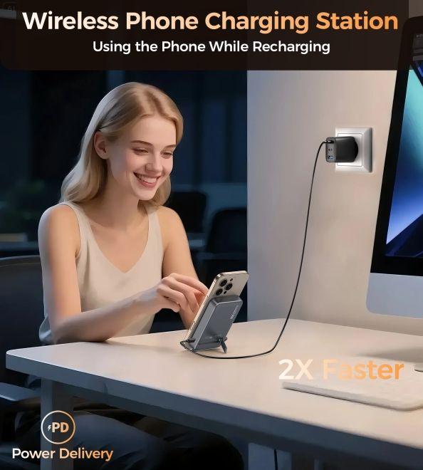 Immagine prodotto Choetech PowerLeap 15W Qi2 Wireless Powerbank 10'000mAh mit integriertem USB-C Kabel (max. 35W) (10000 mAh, 30 W, 38.50 Wh)