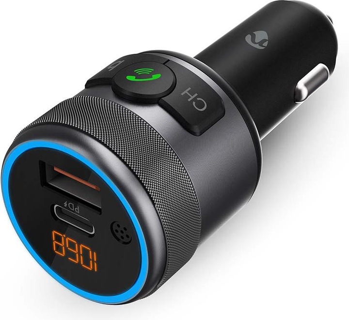 Actual product image Nedis Car Audio FM Transmitter - Fixed - Hands-free - 1" - Amber Screen - Bluetooth - PD 18 W/PD 2